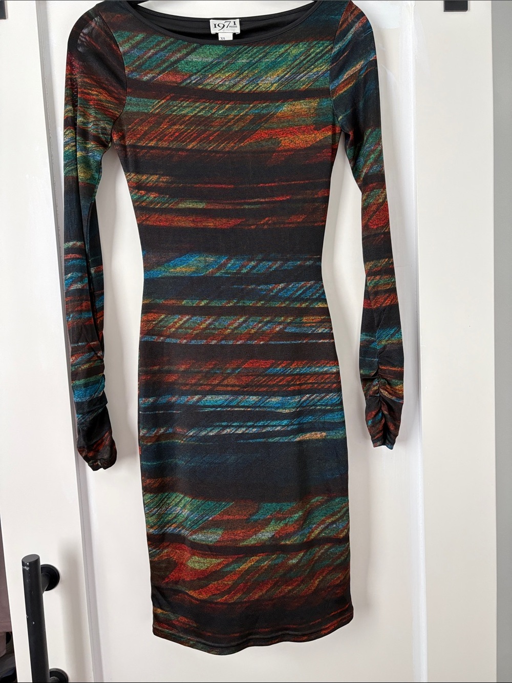 1971 REISS Long Sleeve Multicolor Stripe Bodycon midi Dress